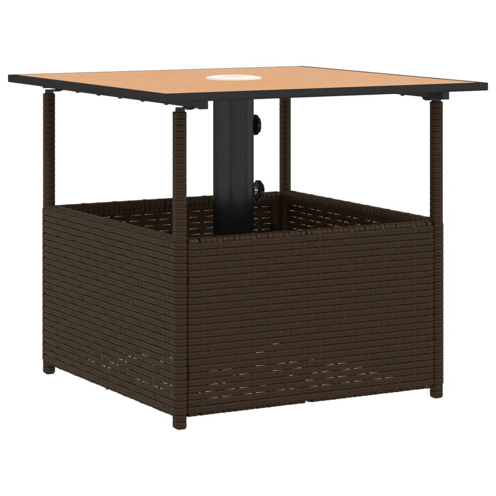 Tuintafel met parasolgat 55x55x46,5 cm poly rattan bruin