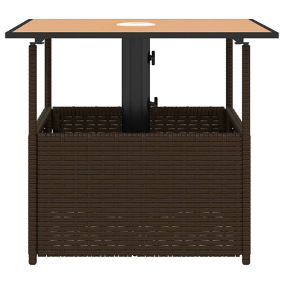 Tuintafel met parasolgat 55x55x46,5 cm poly rattan bruin