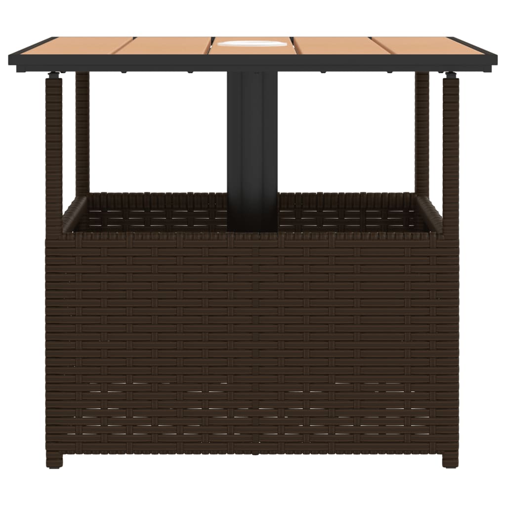 Tuintafel met parasolgat 55x55x46,5 cm poly rattan bruin