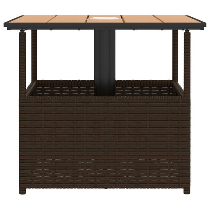 Tuintafel met parasolgat 55x55x46,5 cm poly rattan bruin