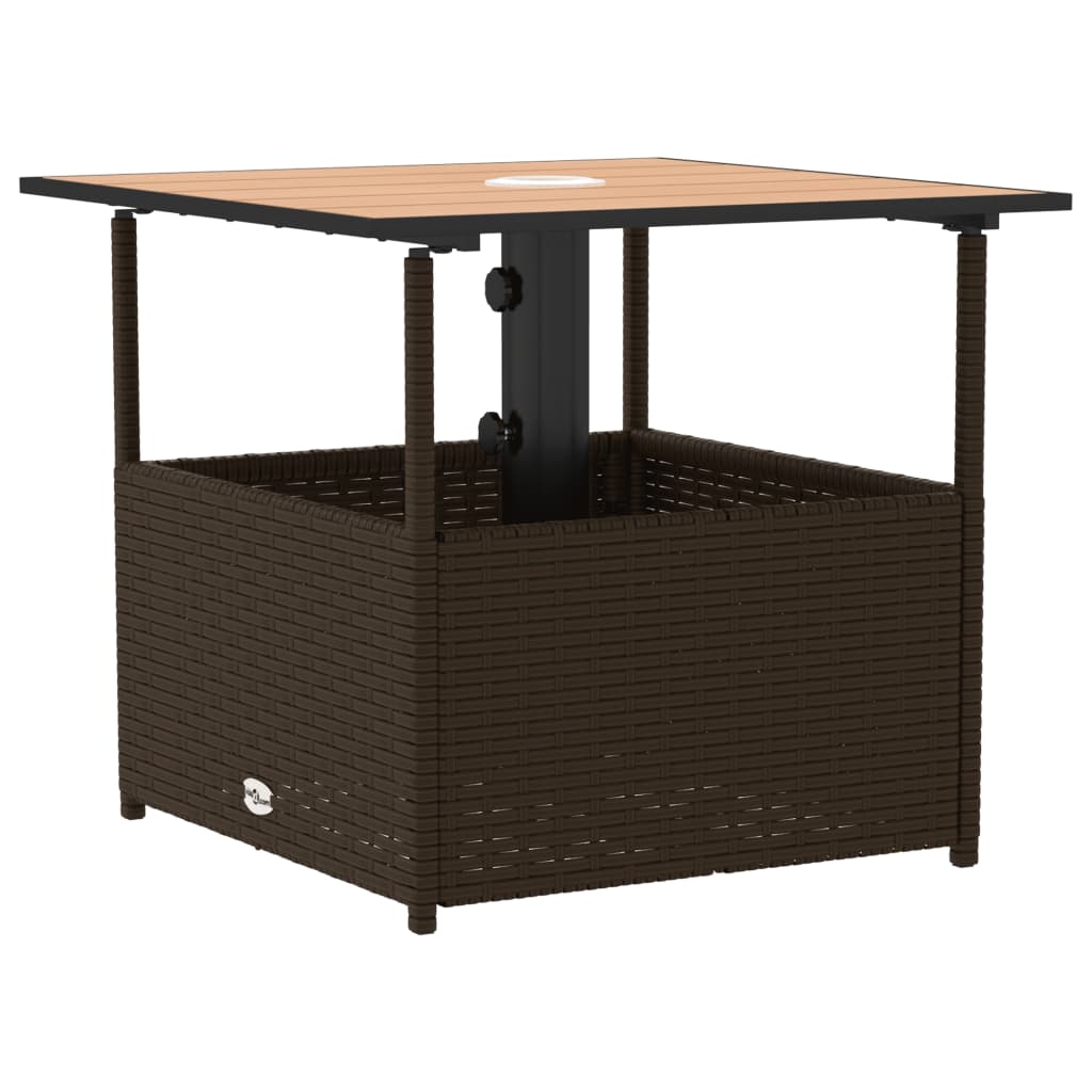 Tuintafel met parasolgat 55x55x46,5 cm poly rattan bruin