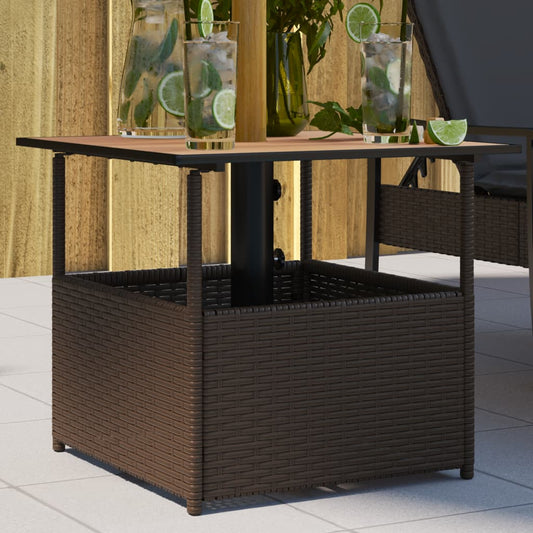 Tuintafel met parasolgat 55x55x46,5 cm poly rattan bruin