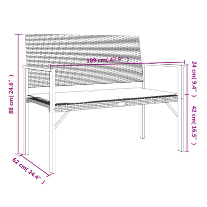 Tuinbank 2-zits met kussen poly rattan zwart