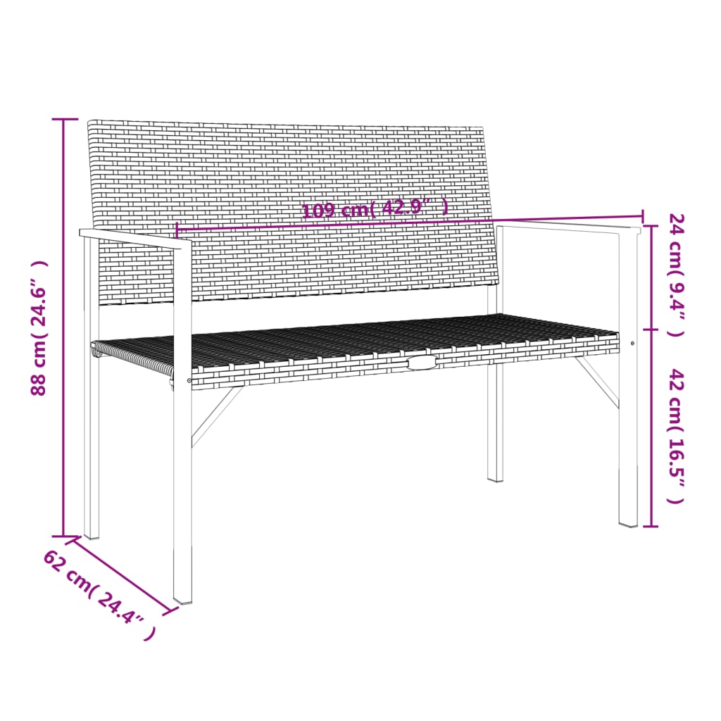 Tuinbank 2-zits poly rattan grijs