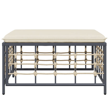 Tuinvoetenbank met beige kussen poly rattan