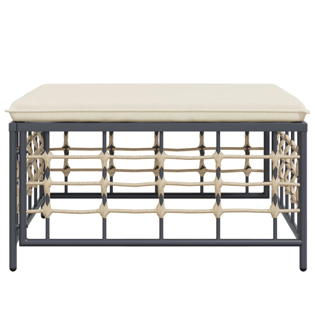 Tuinvoetenbank met beige kussen poly rattan