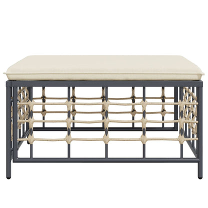 Tuinvoetenbank met beige kussen poly rattan