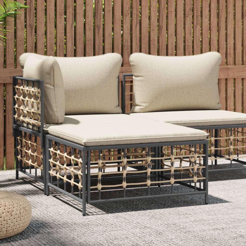 Tuinvoetenbank met beige kussen poly rattan