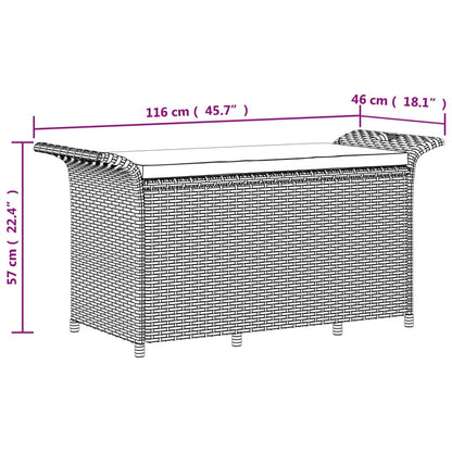 Tuinbank met kussen 116x46x57 cm poly rattan grijs