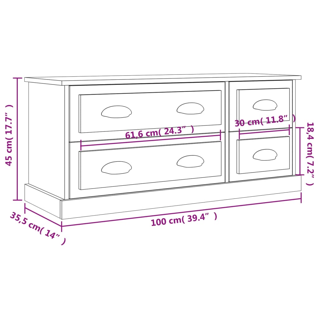 Tv-meubel 100x35,5x45 cm bewerkt hout zwart