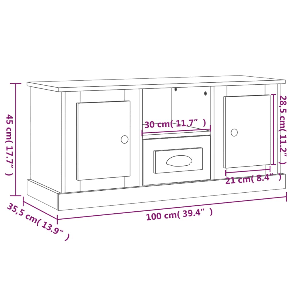 Tv-meubel 100x35,5x45 cm bewerkt hout wit