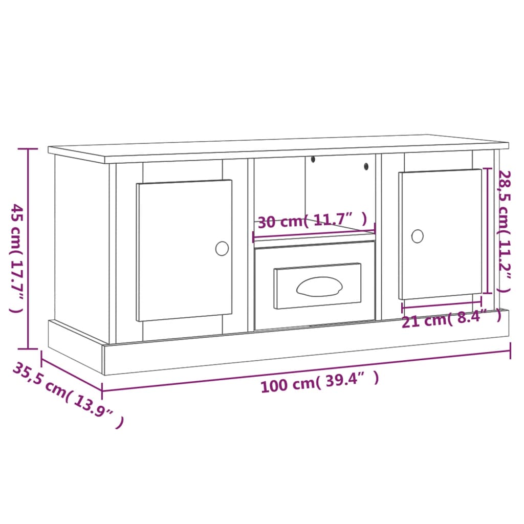 Tv-meubel 100x35,5x45 cm bewerkt hout sonoma eikenkleurig