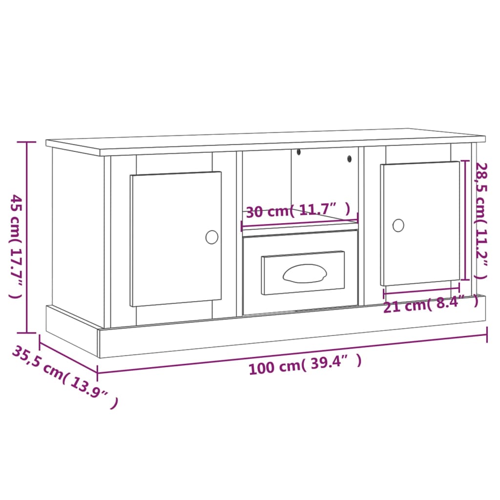 Tv-meubel 100x35,5x45 cm bewerkt hout betongrijs