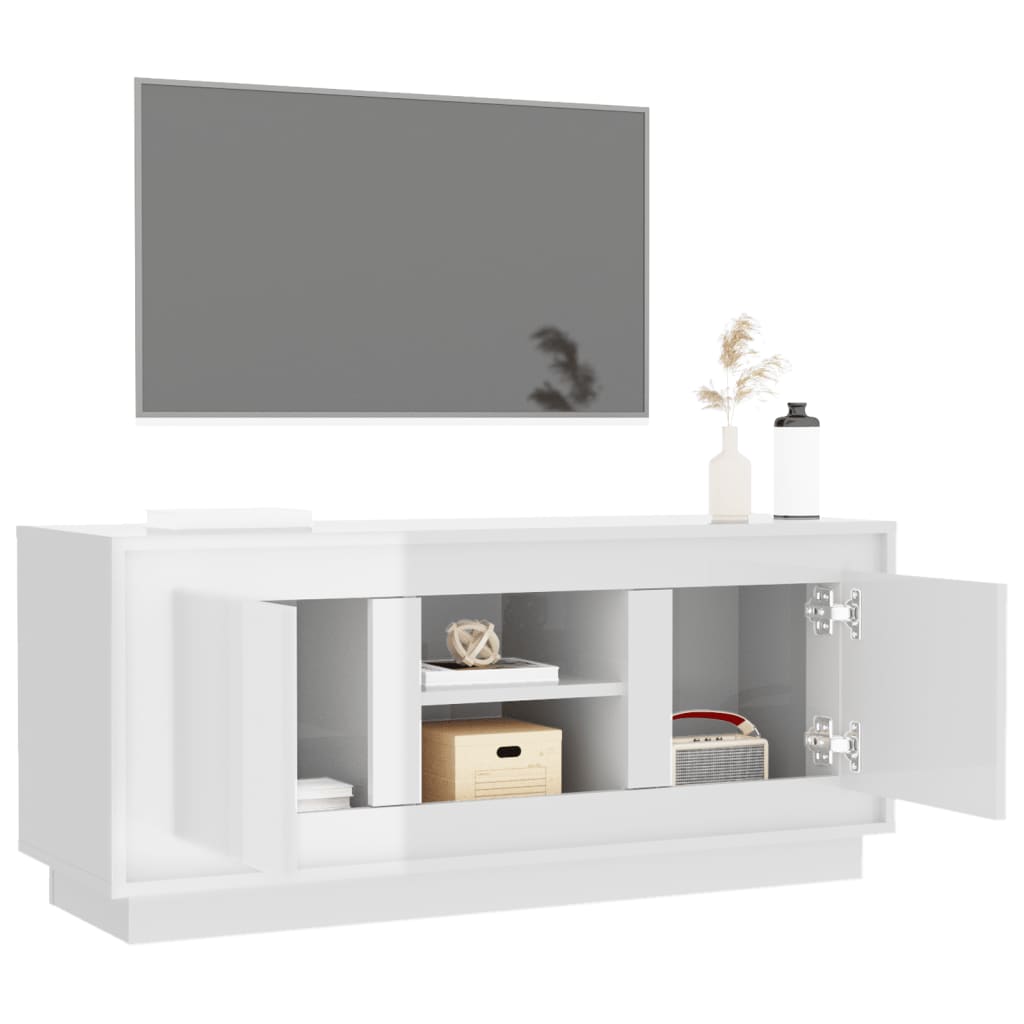 Tv-meubel 102x35x45 cm bewerkt hout hoogglans wit