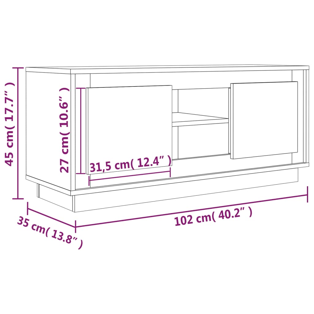 Tv-meubel 102x35x45 cm bewerkt hout grijs sonoma eikenkleurig