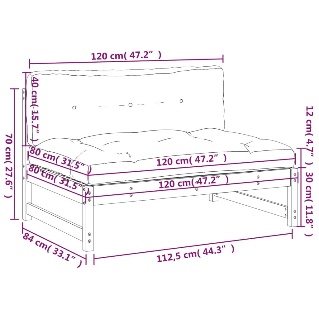 Middenbank 120x80 cm massief grenenhout