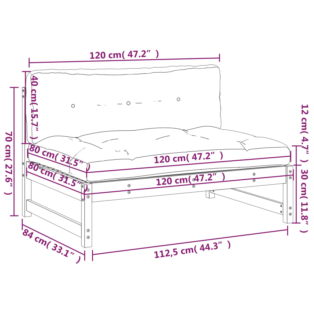 Middenbank 120x80 cm geïmpregneerd grenenhout