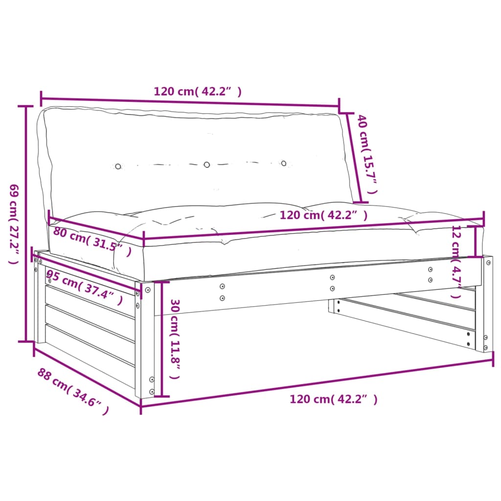 Middenbank 120x80 cm massief grenenhout grijs