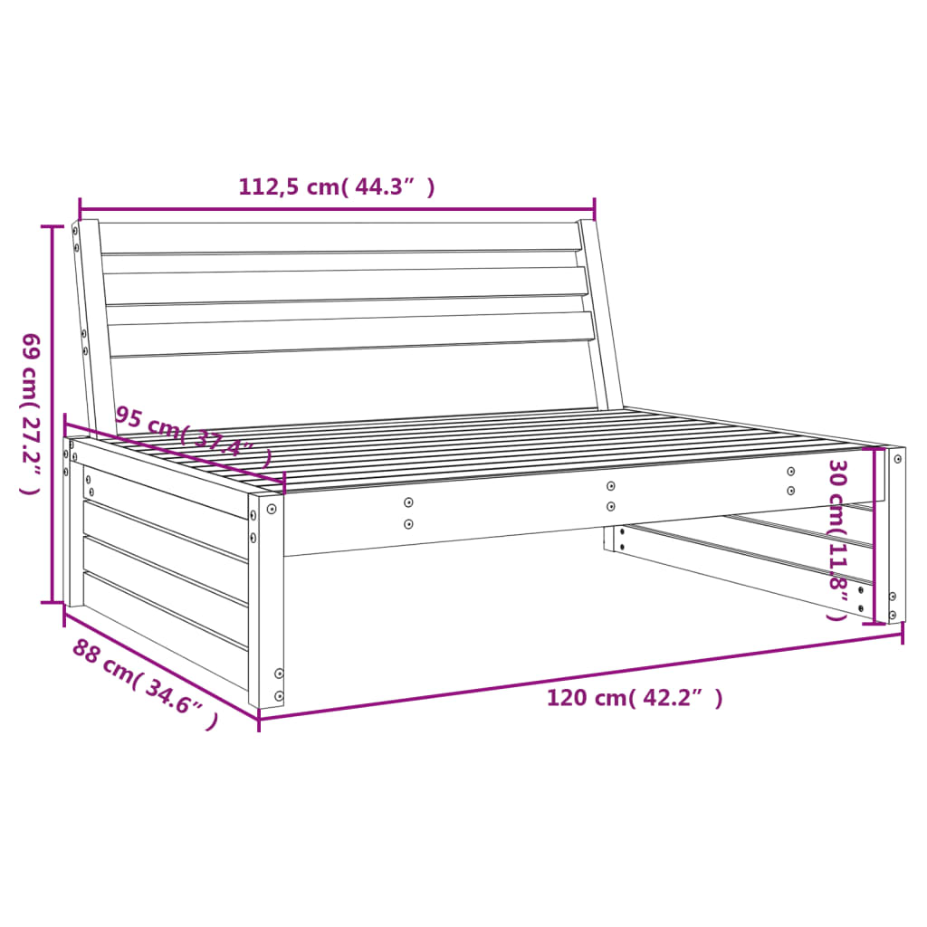 Tuinmiddenbank 120x80 cm massief grenenhout honingbruin