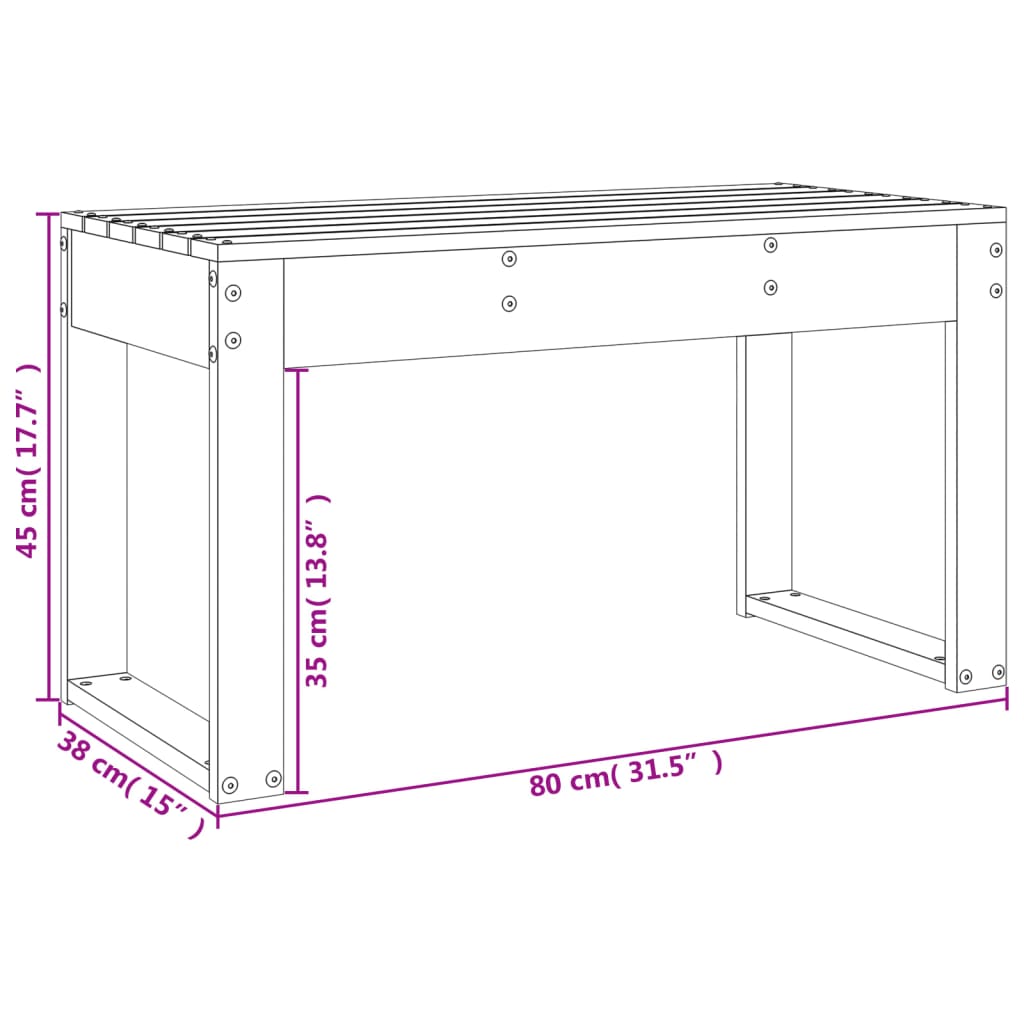 Tuinbank 80x38x45 cm massief grenenhout wit