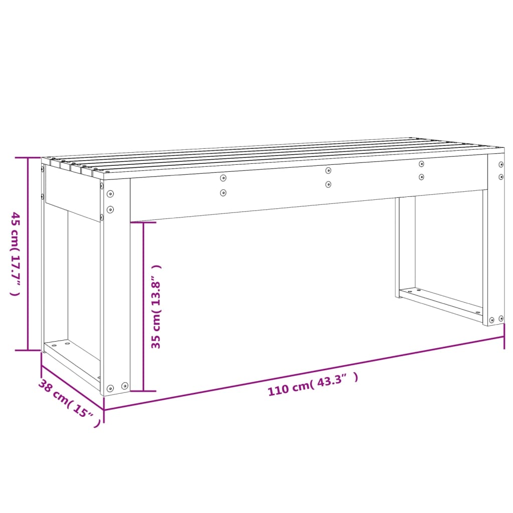 Tuinbank 110x38x45 cm massief grenenhout grijs