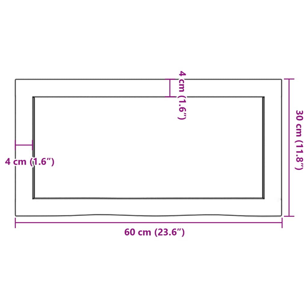 Wastafelblad 60x30x(2-4) cm onbehandeld massief hout