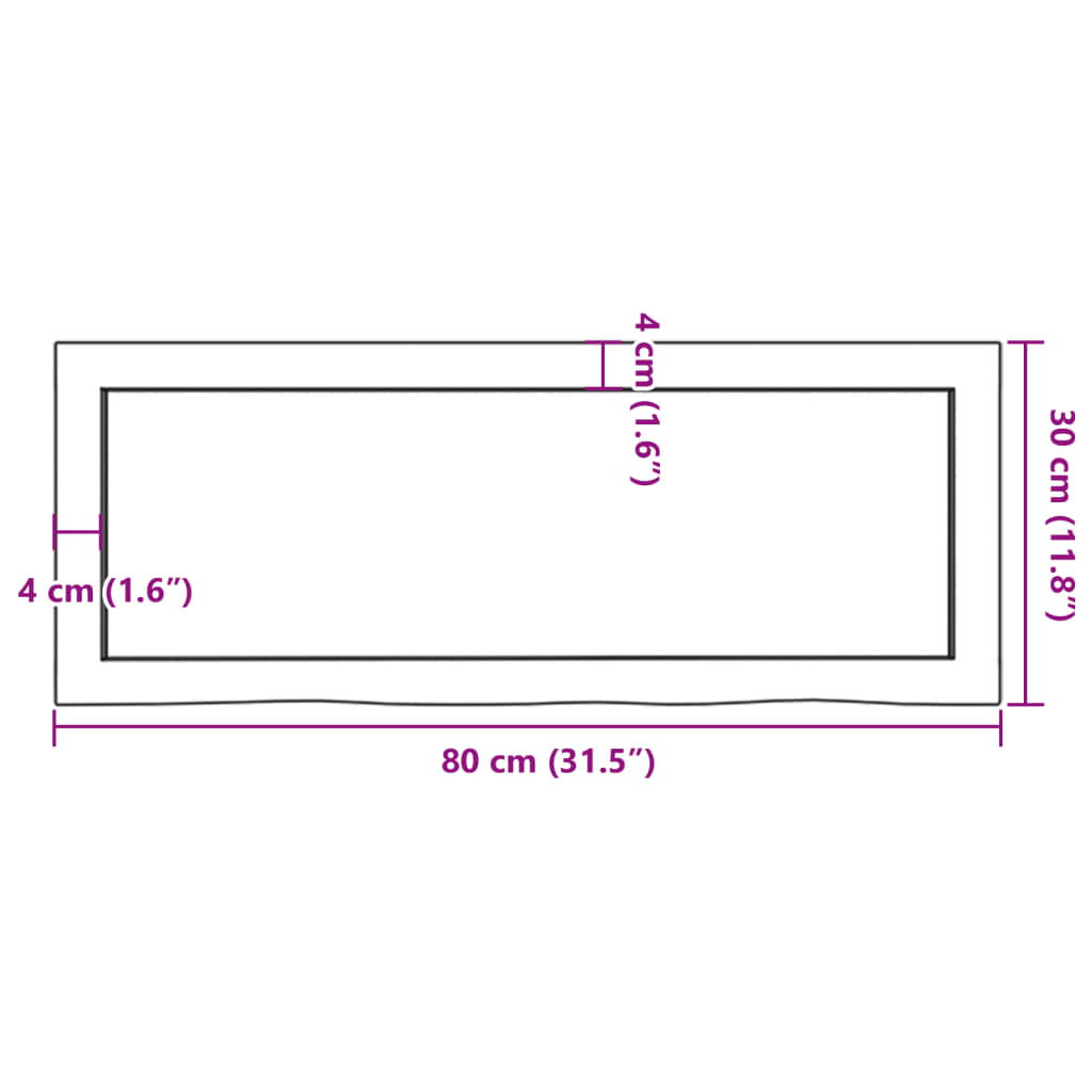 Wastafelblad 80x30x(2-6) cm onbehandeld massief hout