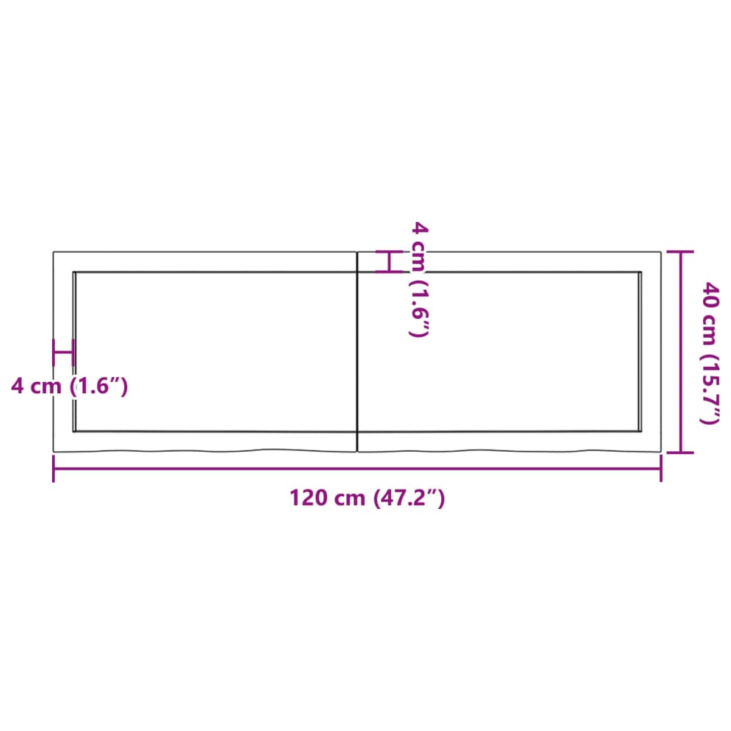 Wastafelblad 120x40x(2-4) cm onbehandeld massief hout