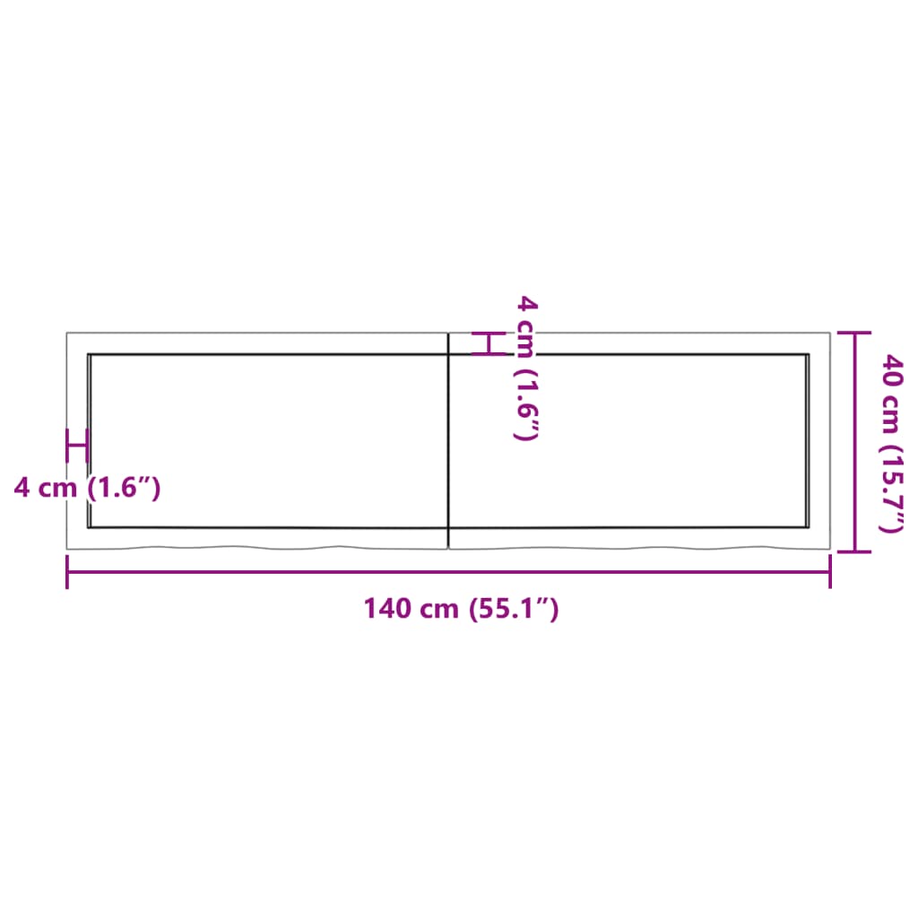 Wastafelblad 140x40x(2-6) cm onbehandeld massief hout