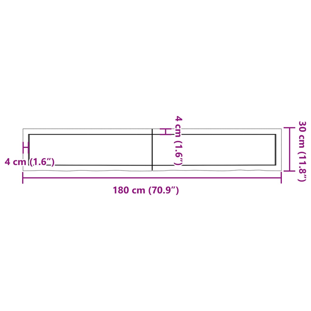 Wastafelblad 180x30x(2-6) cm onbehandeld massief hout