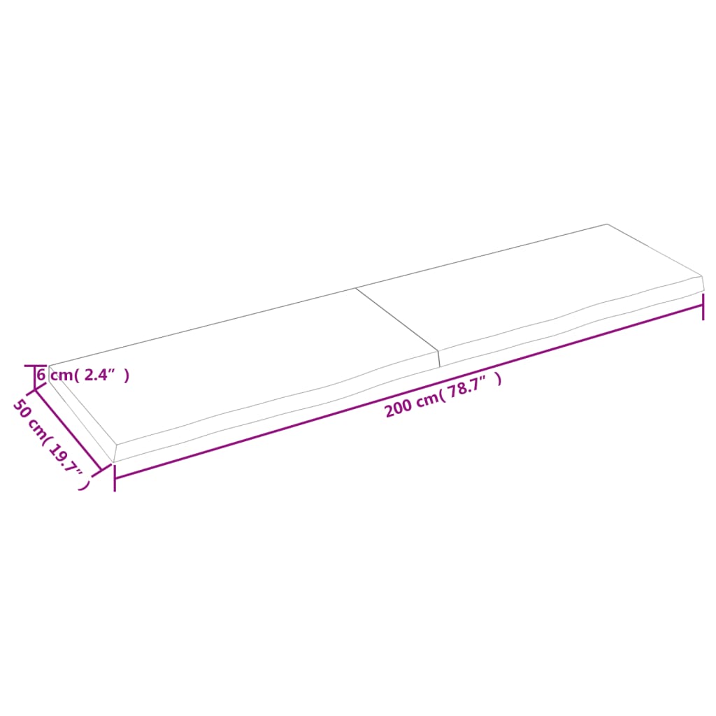 Wastafelblad 200x50x(2-6) cm onbehandeld massief hout