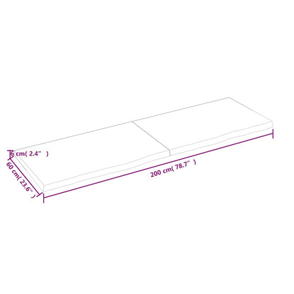 Wastafelblad 200x60x(2-6) cm onbehandeld massief hout