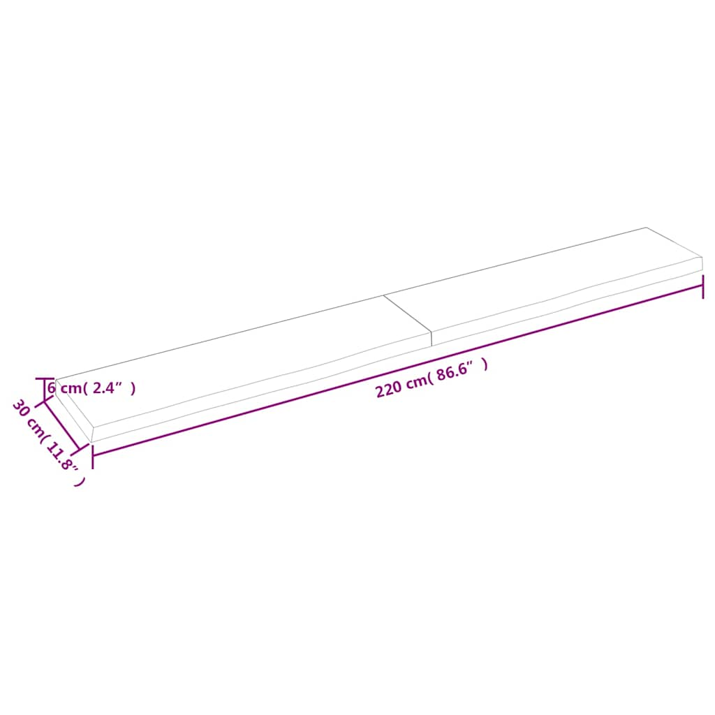 Wastafelblad 220x30x(2-6) cm onbehandeld massief hout