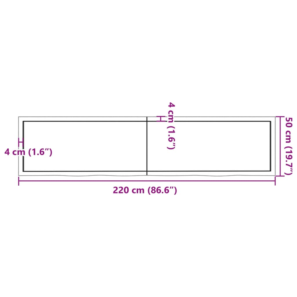 Wastafelblad 220x50x(2-4) cm onbehandeld massief hout