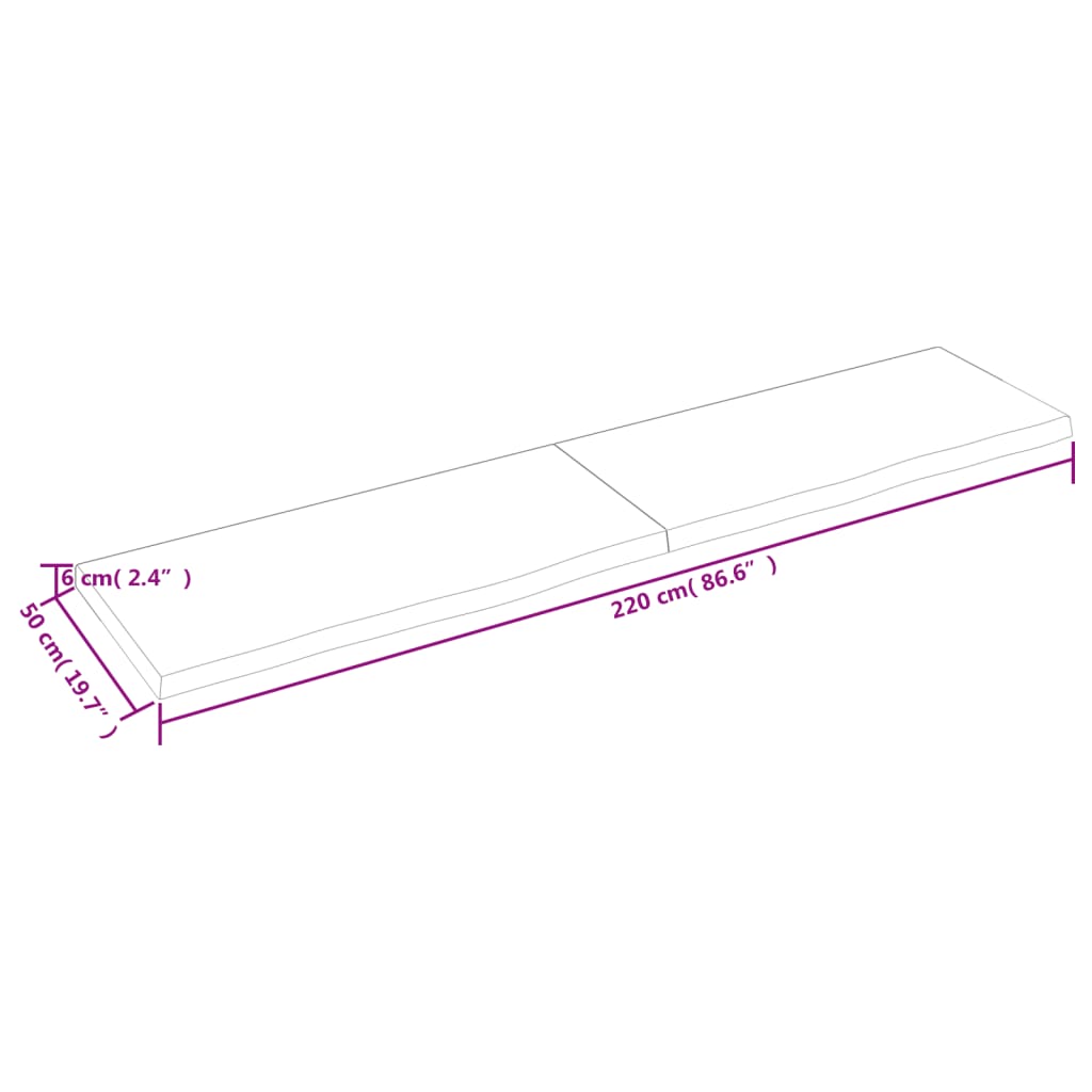 Wastafelblad 220x50x(2-6) cm onbehandeld massief hout