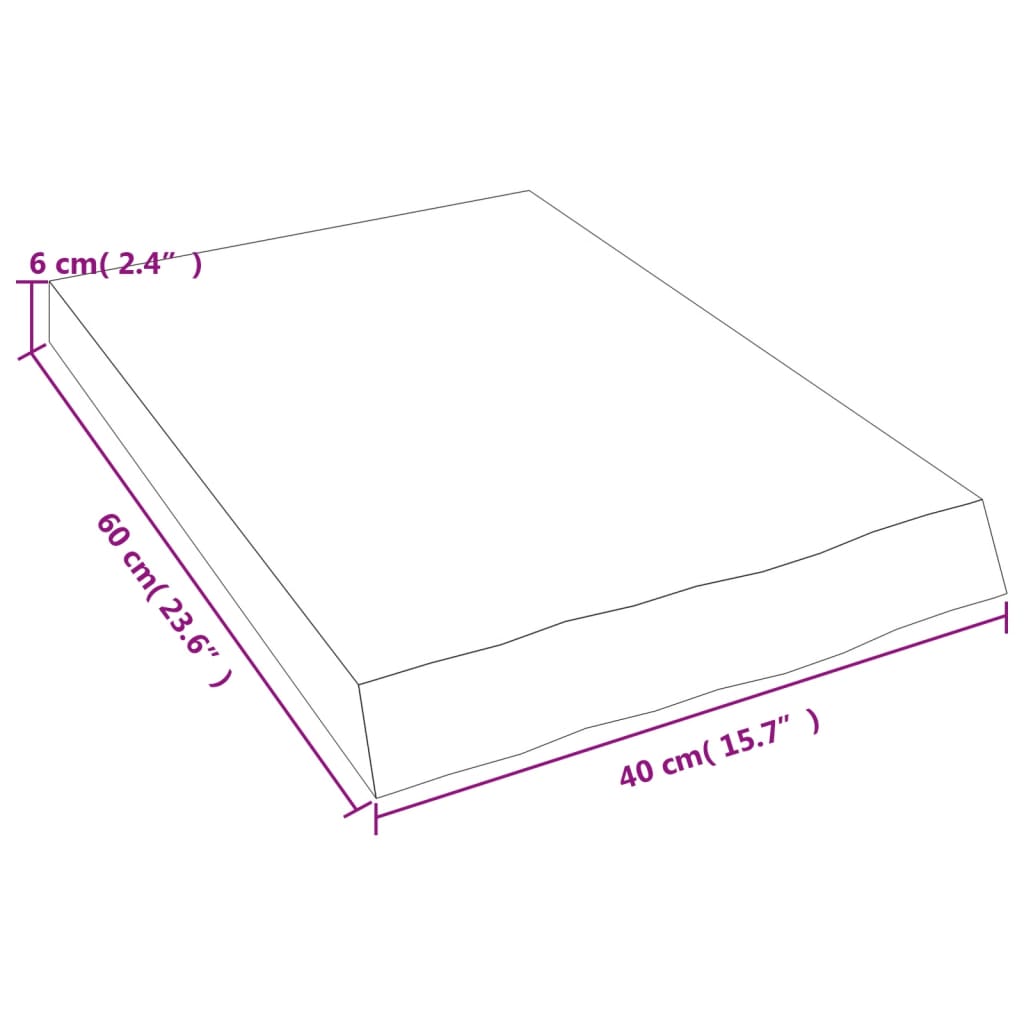 Wastafelblad 40x60x(2-6) cm behandeld massief hout lichtbruin