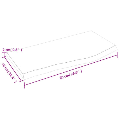 Wastafelblad 60x30x2 behandeld massief hout lichtbruin