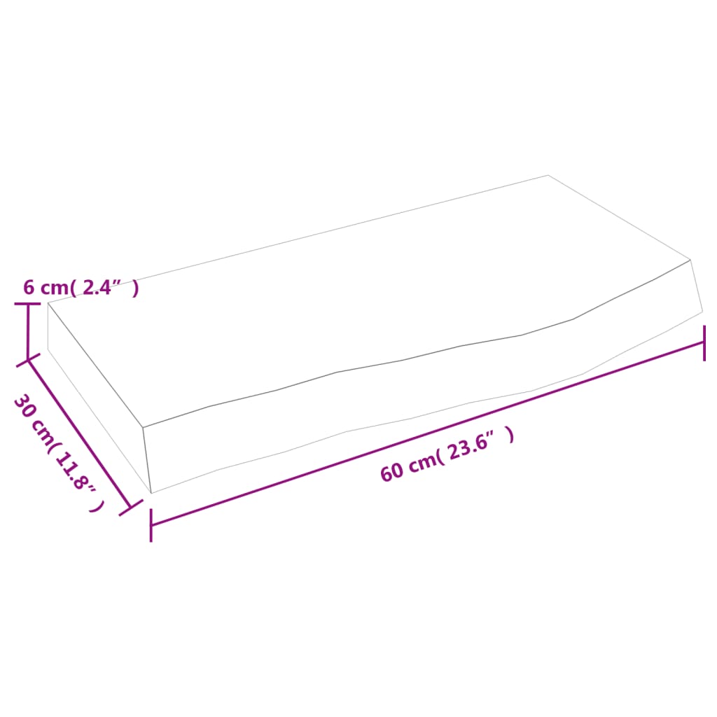 Wastafelblad 60x30x(2-6) cm behandeld massief hout lichtbruin