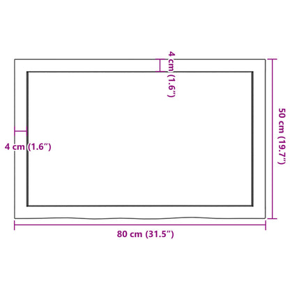 Wastafelblad 80x50x(2-6) cm behandeld massief hout lichtbruin