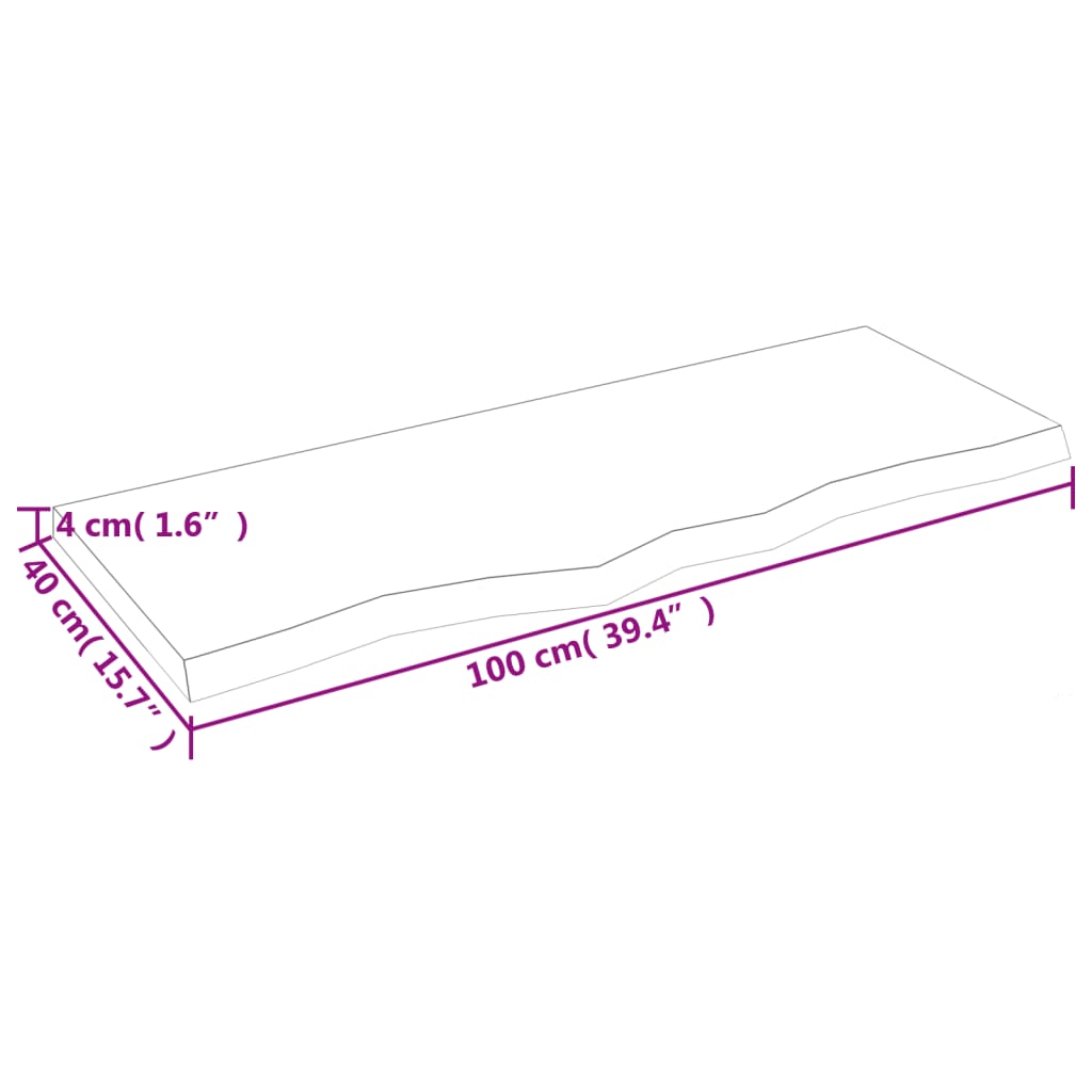 Wastafelblad 100x40x(2-4) cm behandeld massief hout lichtbruin