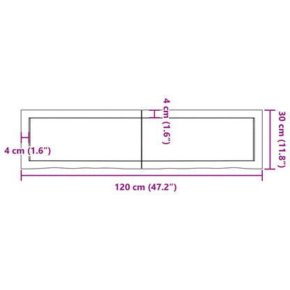 Wastafelblad 120x30x(2-4) cm behandeld massief hout lichtbruin