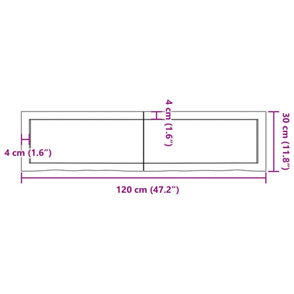 Wastafelblad 120x30x(2-6) cm behandeld massief hout lichtbruin