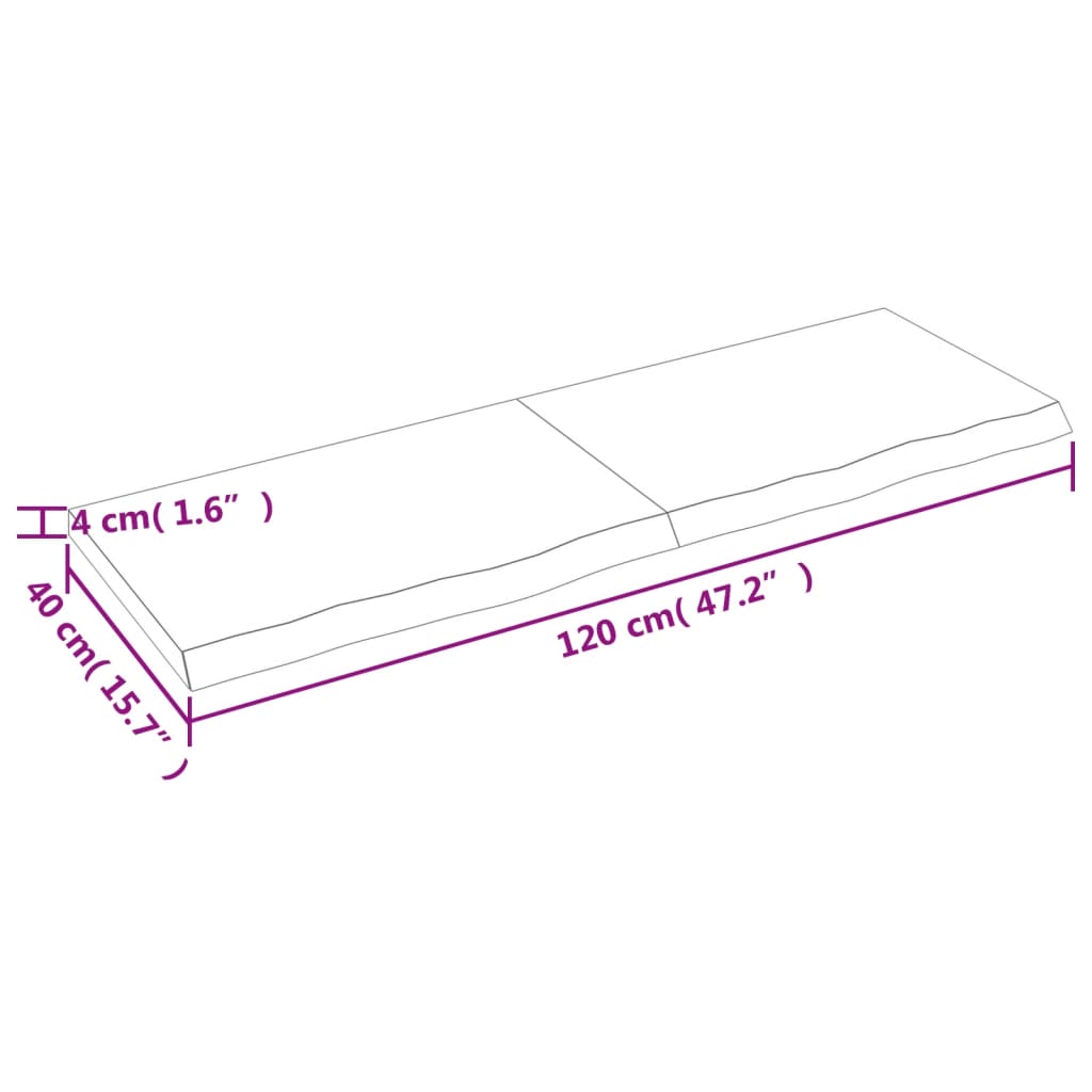 Wastafelblad 120x40x(2-4) cm behandeld massief hout lichtbruin