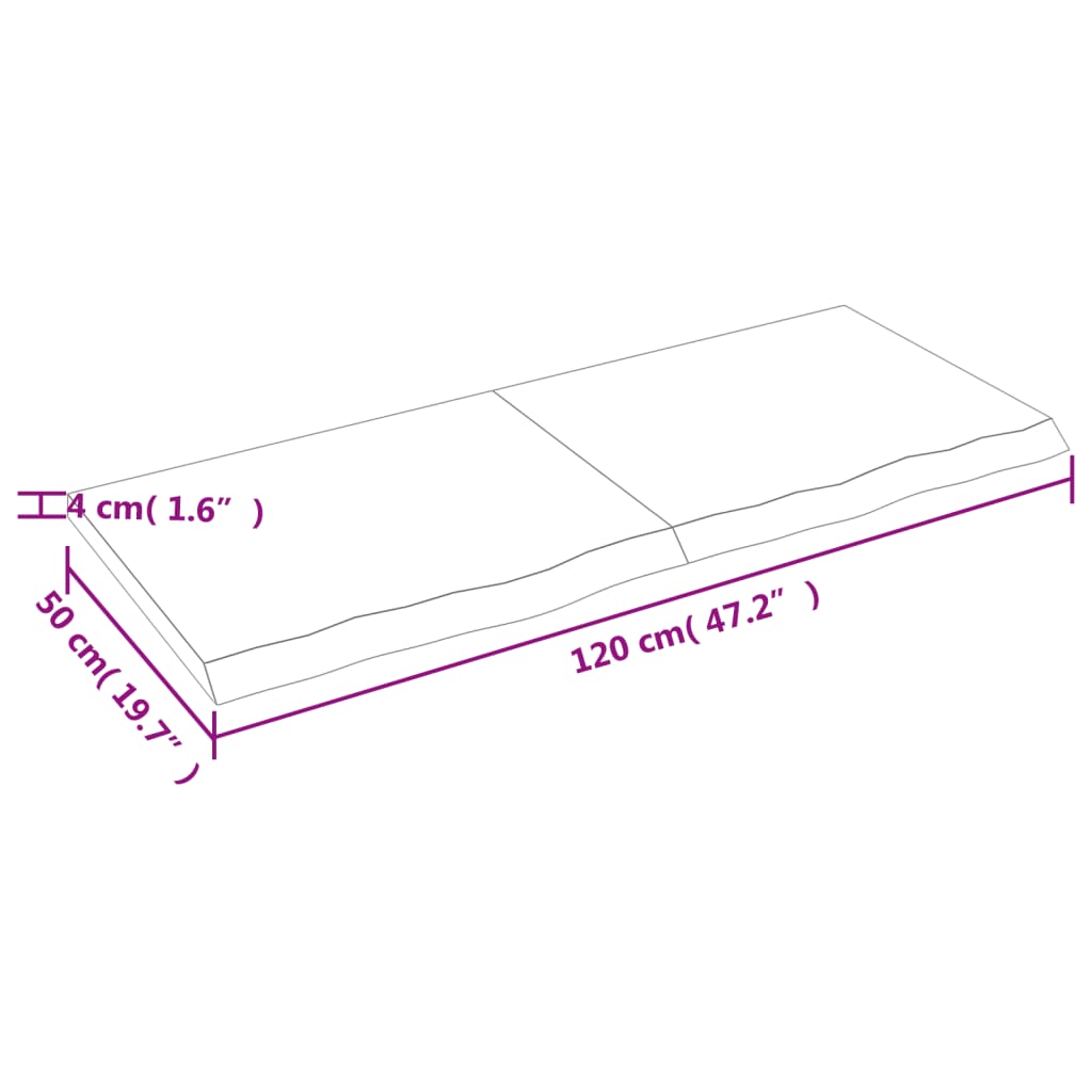 Wastafelblad 120x50x(2-4) cm behandeld massief hout lichtbruin