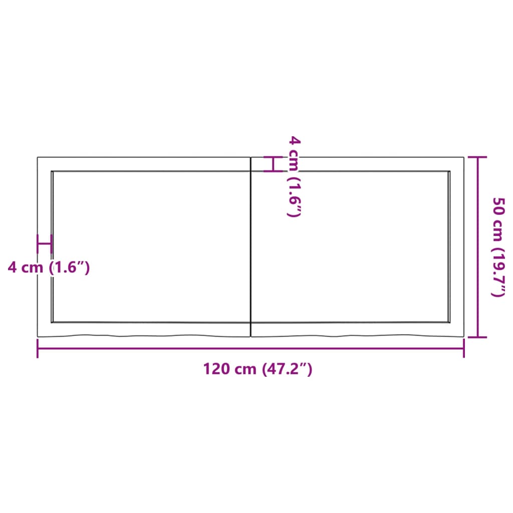 Wastafelblad 120x50x(2-4) cm behandeld massief hout lichtbruin