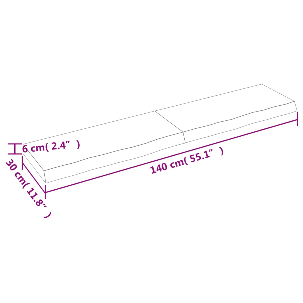 Wastafelblad 140x30x(2-6) cm behandeld massief hout lichtbruin