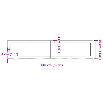 Wastafelblad 140x30x(2-6) cm behandeld massief hout lichtbruin