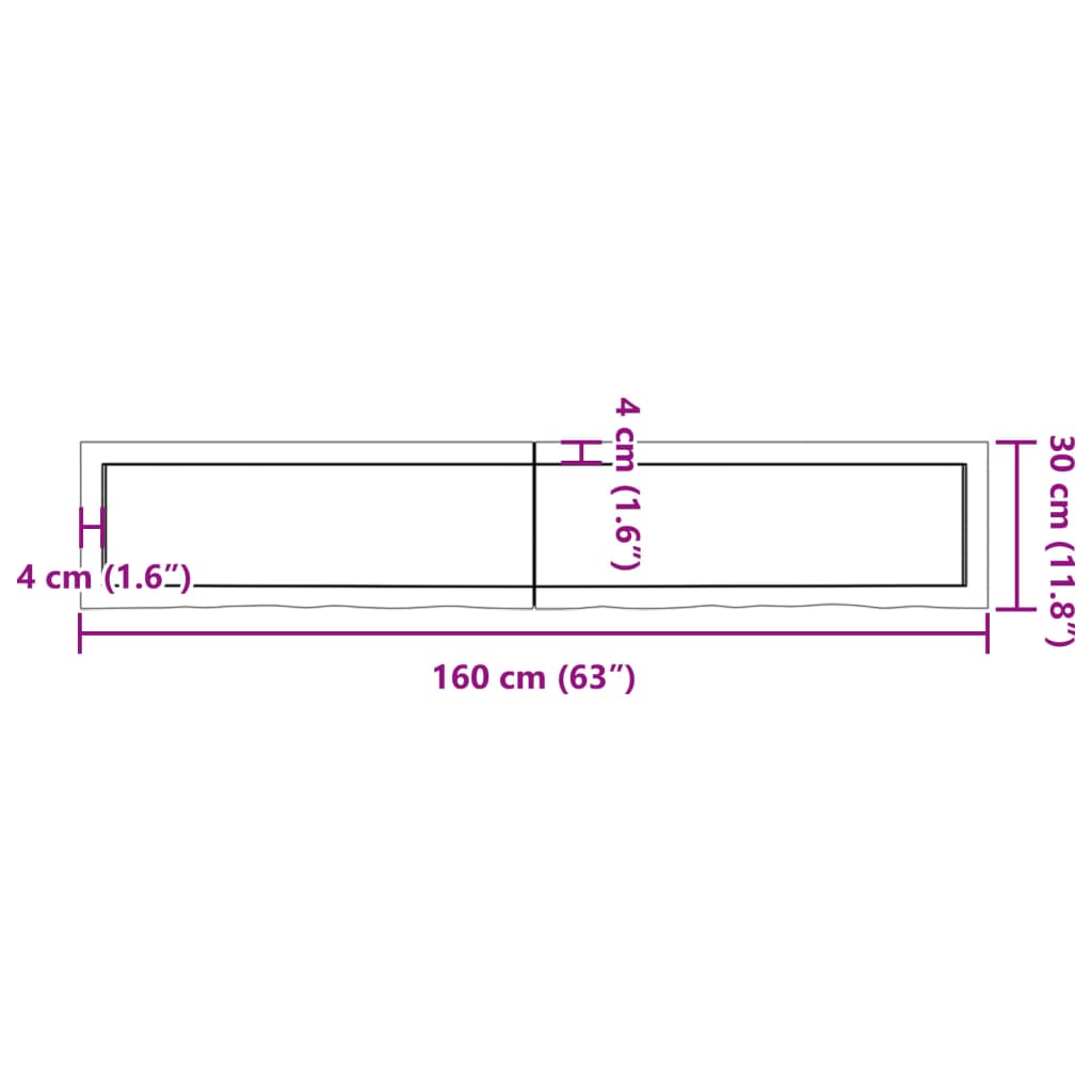 Wastafelblad 160x30x(2-4) cm behandeld massief hout lichtbruin