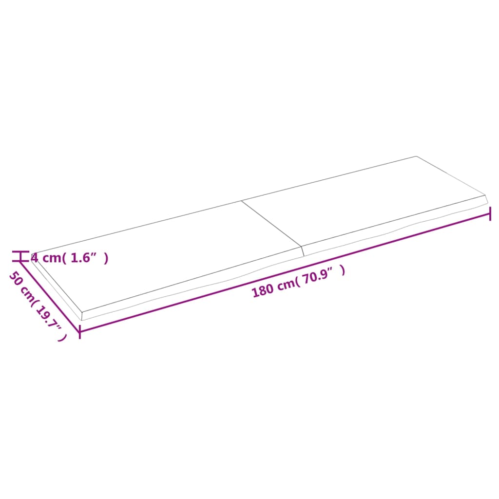 Wastafelblad 180x50x(2-4) cm behandeld massief hout lichtbruin