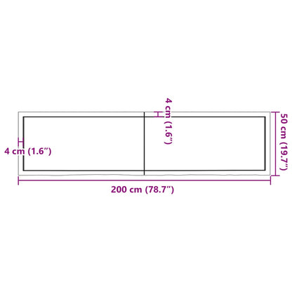 Wastafelblad 200x50x(2-6) cm behandeld massief hout lichtbruin